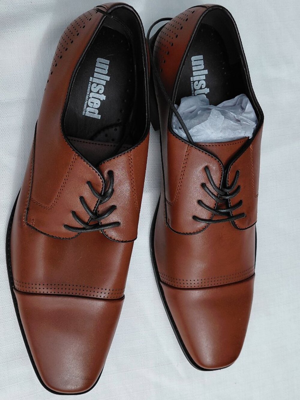 Kenneth Cole Unlisted - Men's Dress Shoes – Cognac Brown Cap Toe Lace-Up Oxfords